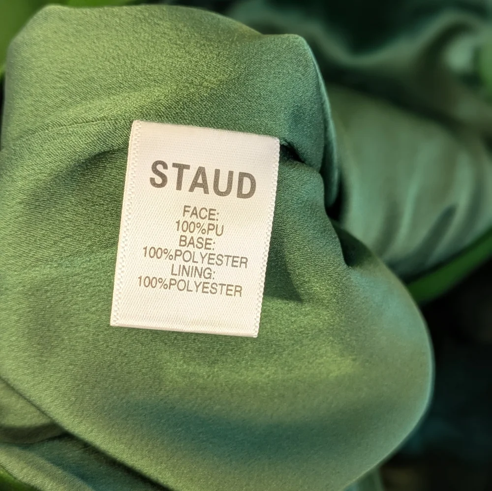 STAUD Dress Womens XS Blaze Belted Faux Leather Green Mini Shirt Dress Dopamine - Picture 8 of 9